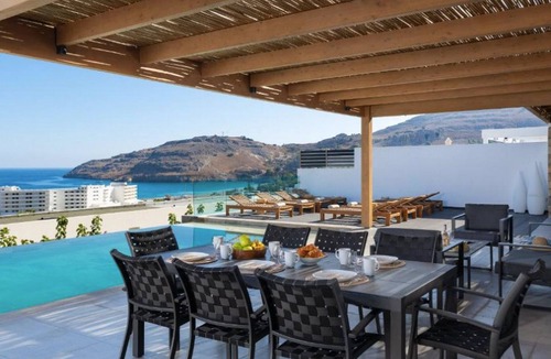 Vlicha Villa | Majestic Rhodes Villa | Villa Kallithea | 4 Bedrooms | Breathtaking Sea Views | Private Heated Pool & Jacuzzi | Lovely Furnished Terrace | Shaded Outdoor Dining Area | Prime Location | Lindos