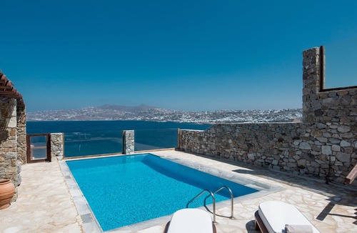 Kanalia Villa | Natural Stone Villa has amazing view in town and aegean private pool free park
