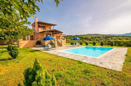 Mesovounia Villa | Villa Aetos: Large Private Pool, Sea Views, A/C, WiFi, Eco-Friendly