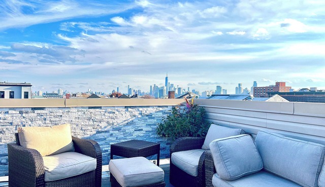 Luxury 3-bedroom condo in charming Jersey City with private deck and NYC views