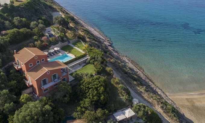 Svoronata Villa | BEACH FRONT, DIRECT ACCESS TO SANDY BEACH, AMAZING SEA VIEWS,PRIVATE POOL