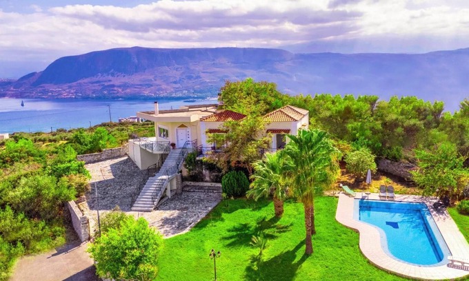 Pitharion Villa | Villa Afroditi near Airport with Pool, Free Wi Fi, Souda Bay Views, Garden Oasis