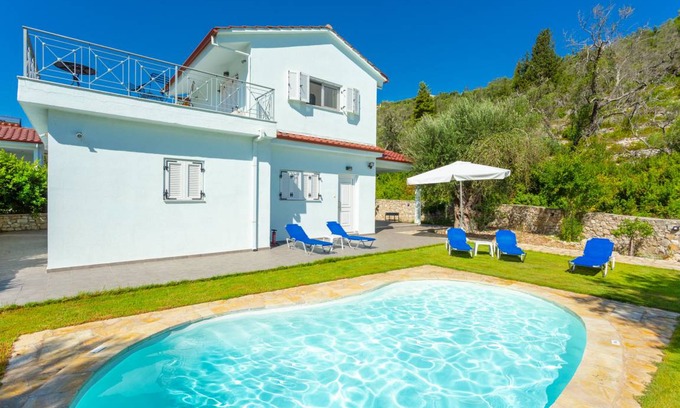 Longos Villa | Villa Mia: Private Pool, Walk to Beach, A/C, WiFi, Car Not Required